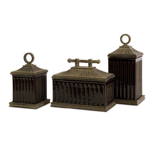IMAX 529853 Set of 3 Asian Inspired Ceramic Trinket Storage Boxes with Removable