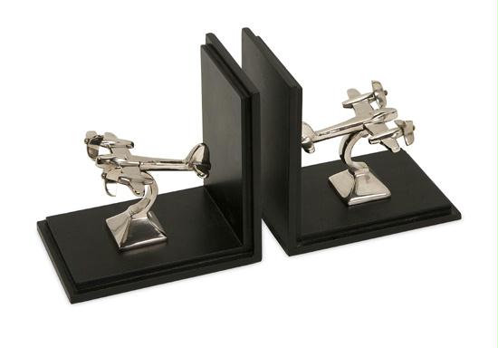 IMAX 60080 Set of 2 Distinctive Chrome Like Finish Vintage Airplane Bookends 5.5