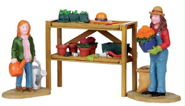LEMAX 02828 Lemax Village Potting Bench Set of 3 Figurines No. 02828