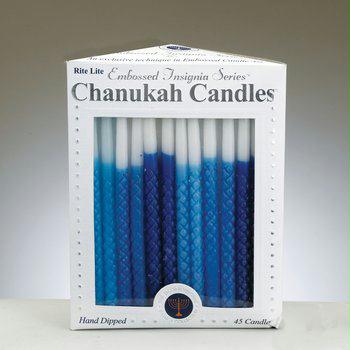 RITE LITE C51BW Club Pack of 45 HandDipped Blue and White Embossed Chanukah Candles 9mm