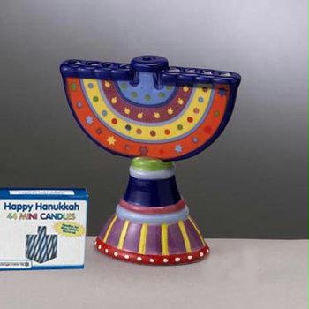 RITE LITE MSCR11 4.25 in. Hand Painted Colorful Ceramic Chanukah Hanukkah Menorah with Candles