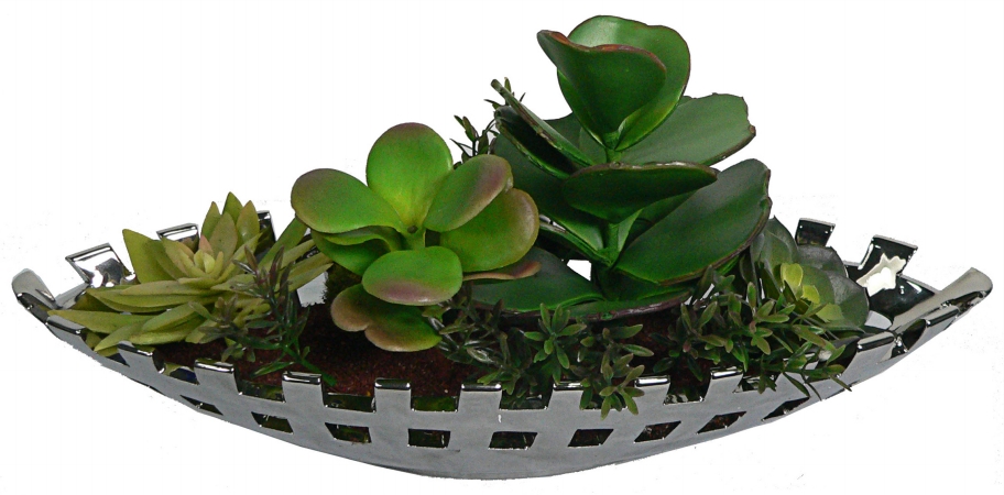 Vintage Home VHA102043 Laura Ashley Succulents in Silver Ceramic Container