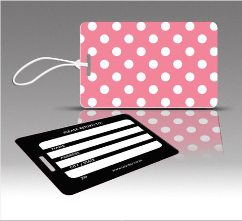 770679 Tagcrazy Luggage Tags- Pink And White Polka Dots- Set Of Three
