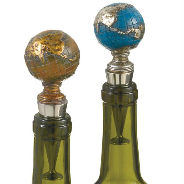 DCBK 241127 Pack of 4 Blue and Orange Globe Stone Metal Wine Bottle Stoppers