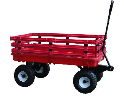 04795 20 In. X 38 In. Red Plastic Deck Wagon With 4 In. X 10 In. Tires