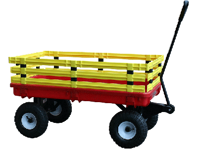 04818 20 In. X 38 In. Red Plastic Deck Wagon With 4 In. X 10 In. Tires