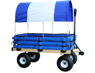 H-103 20 In. X 38 In. Covered Wooden Wagon With Pads - Blue
