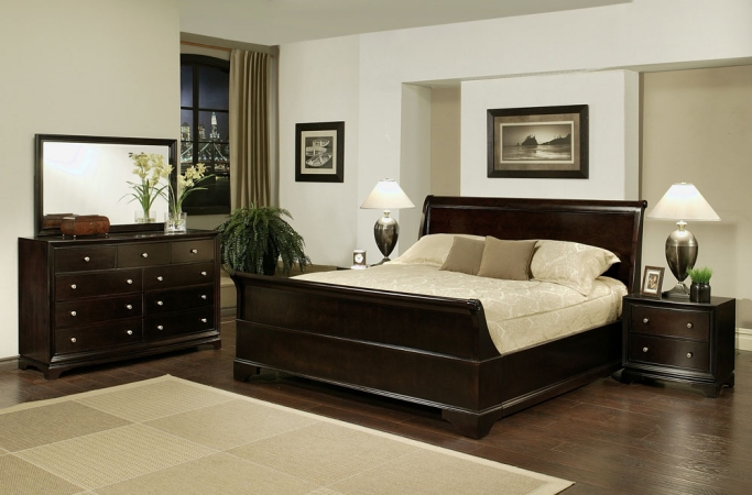Plaza HM50505PCK 5piece Sleigh Kingsize Bedroom SetDark Brown