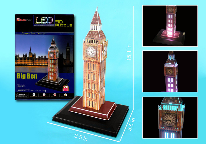 Big Ben 3d Puzzle With Base And Lights - 28 Pieces