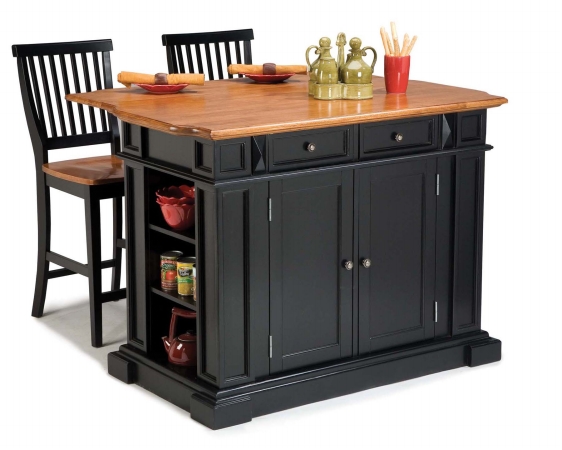 Home Styles 5003948 Kitchen Island and Stools Black  Distressed Oak