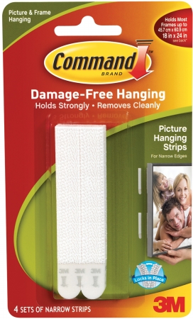 152897 Command Narrow Picture Hanging Strips-white 4 Sets-pkg