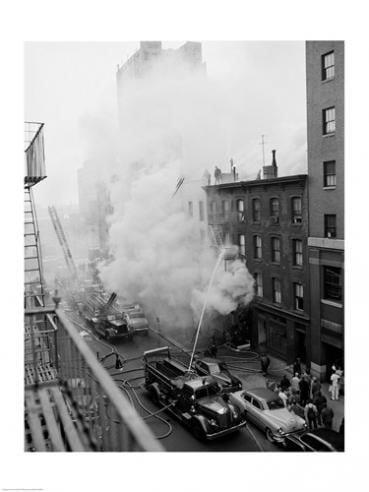 Sal255419839 New York City Fire On East 47th Street With Fire Engines Shooting Water On Burning Building -18 X 24- Poster Print