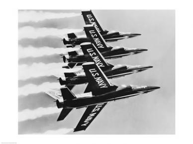 Four Fighter Planes Flying In A Formation Blue Angels Us Navy Precision Flight Team -24 X 18- Poster Print