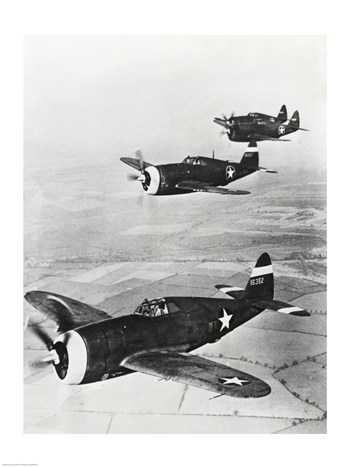 Three Fighter Planes In Flight P-47 Thunderbolt -18 X 24- Poster Print
