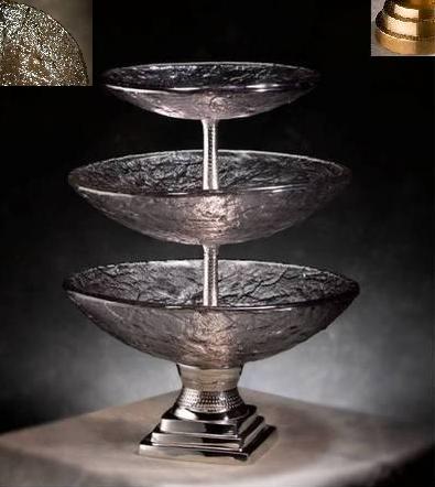 JSG Oceana 706BRS200 3Tiered Serving Bowls with Brass StandSea Green