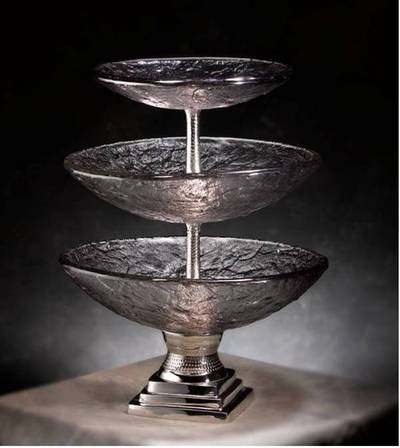 JSG Oceana 706SIL300 3Tiered Serving Bowls with Silver StandCrystal Reflections