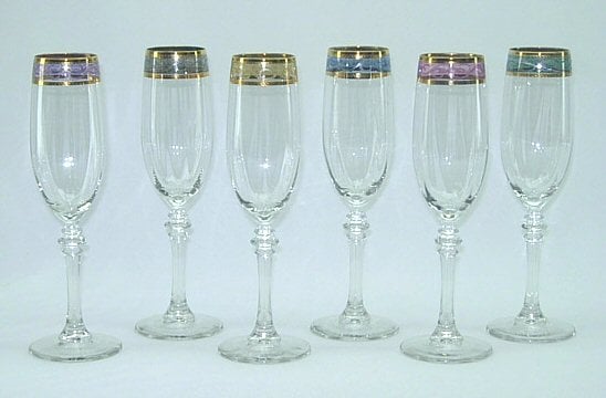 Gs1506 6 Piece Italian Champagne Glass With 14k Gold Rim In Multicolor