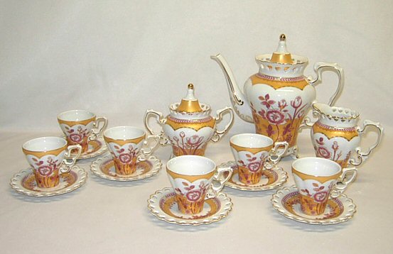 Three Star YL1050 15 Piece Coffee Set with Gold and Pink Floral Design