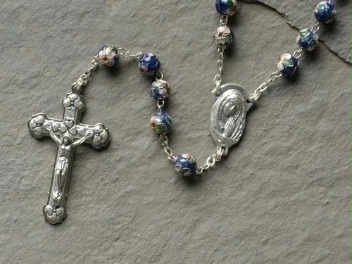 Uncle Jules ROMAN 42176 20 in. Floral Glass Cloisonne Beaded Rosary No. 42176