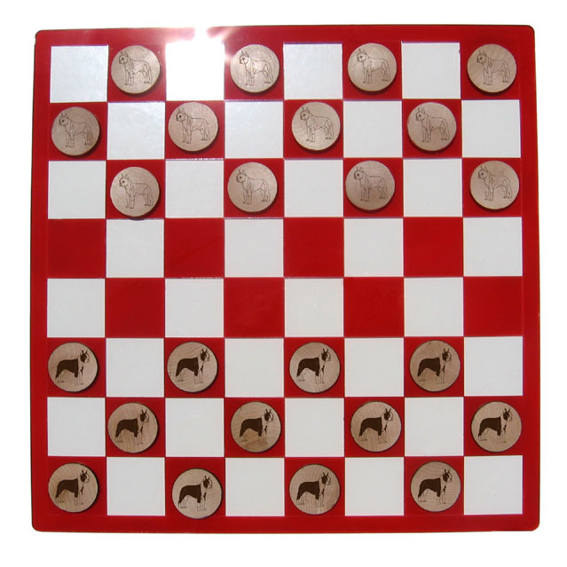 Dog015cks Laser-etched Boston Terrier Checkers Set
