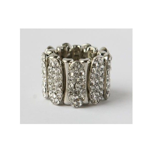 Zirconmania 622r-116bd Silvertone Pave Crystal Sectional Stretch Ring