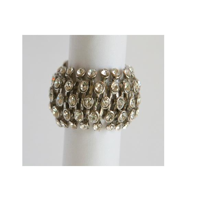 Zirconmania 622r-0010r Silvertone Clear Crystal Honeycomb Stretch Fashion Ring