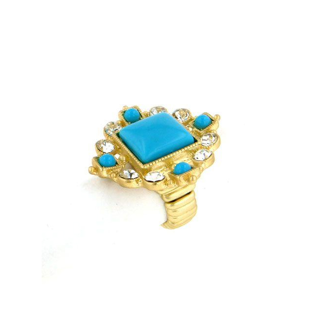 Zirconmania 622r-0052gtq Goldtone Turquoise Cabochon And Crystal Stretch Ring