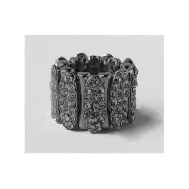 Zirconmania 622r-116r Gunmetal Pave Crystal Sectional Stretch Ring