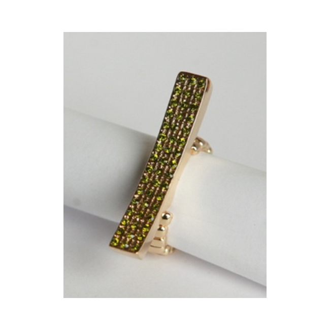 Zirconmania 610r-15008pd Goldtone Pave Green Crystal Elongated Bar Stretch Ring