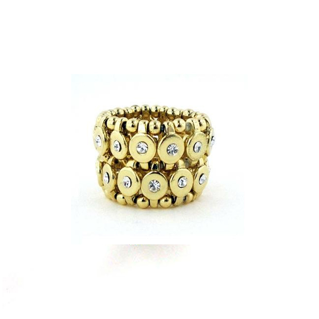 Zirconmania 622r-0028g Goldtone Clear Crystal 2-row Disc Stretch Fashion Ring