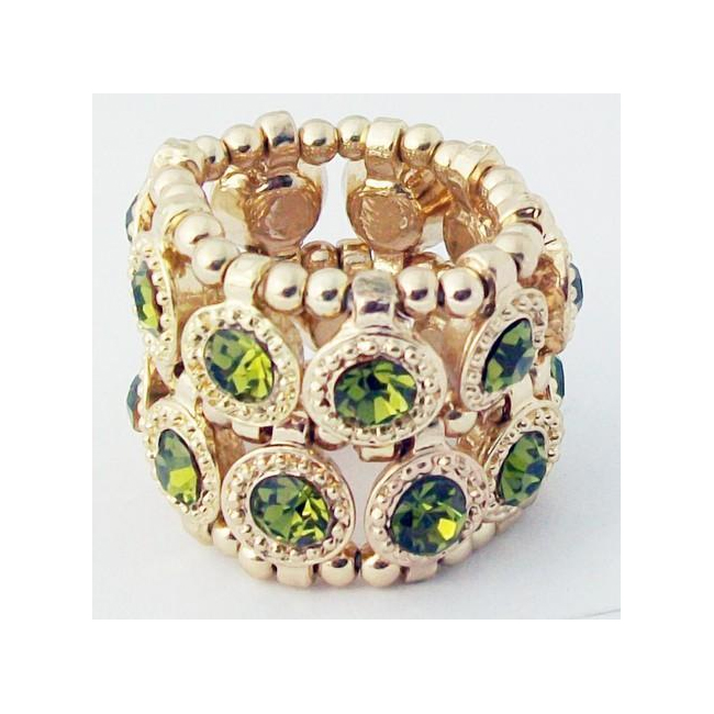 Zirconmania 610r-7624-gre Goldtone Green Crystal 2-row Disc Stretch Fashion Ring