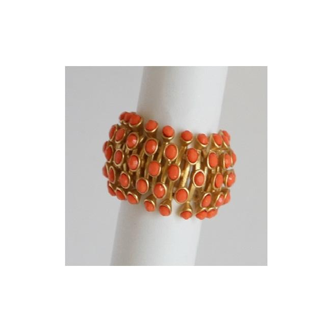 Zirconmania 622r-0010pc Goldtone Coral Crystal Honeycomb Stretch Fashion Ring