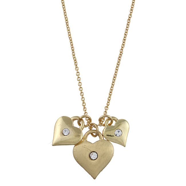 Zirconmania 629p-11815g Gold Tone Triple Heart And Crystal Love Charm Necklace