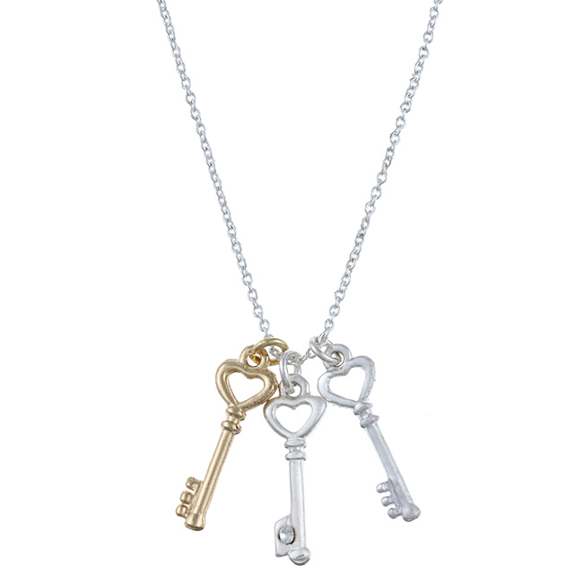 Zirconmania 629p-11821 Two-tone Three Key Hope Charm Necklace