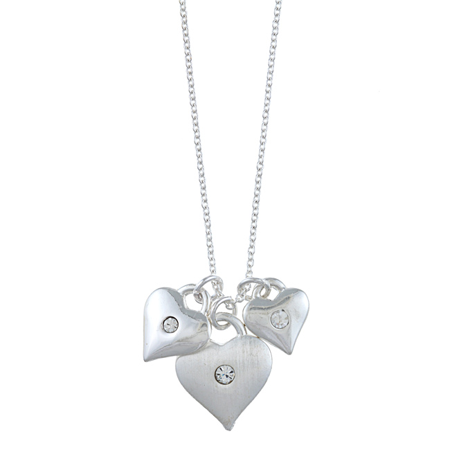 Zirconmania 629p-11815s Silvertone Triple Heart And Crystal Love Charm Necklace