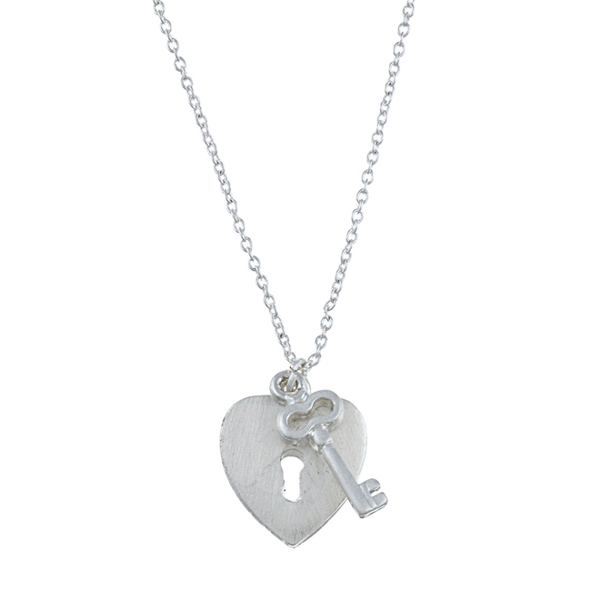 Zirconmania 629p-11813s Silvertone Heart Lock And Key Love Charm Necklace