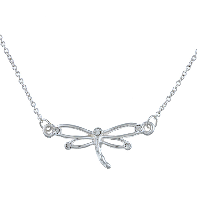 Zirconmania 629p-11827s Silvertone Crystal Dragonfly Cherish Charm Necklace