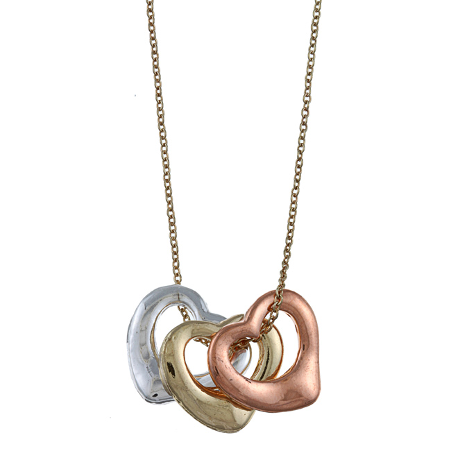 Zirconmania 629p-11810g Multi-tone Three Open Heart Love Charm Necklace