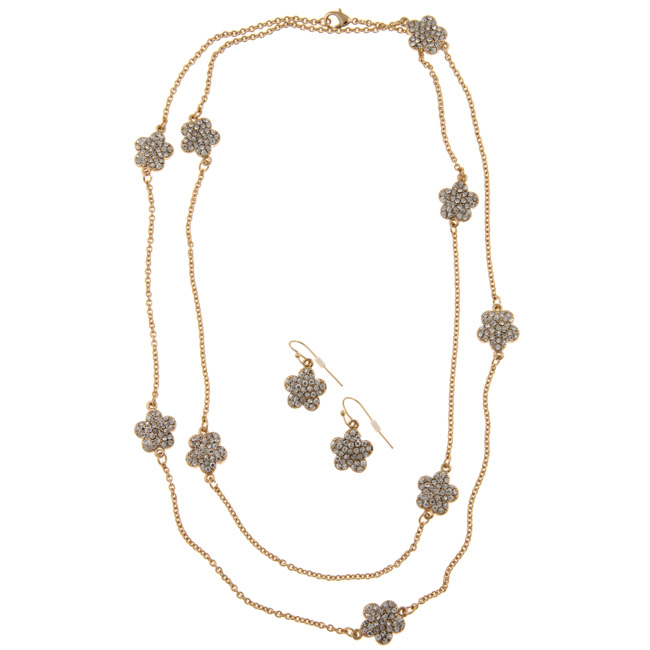 Zirconmania 610b-256xxg Goldtone Pave Crystal Daisy Necklace And Earring Set
