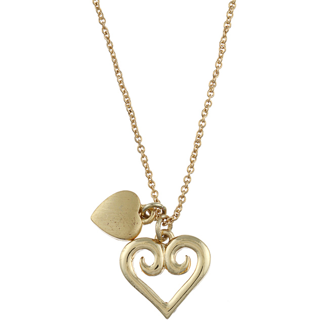 Zirconmania 629p-11812g Gold Tone Swirl Heart Love Charm Necklace