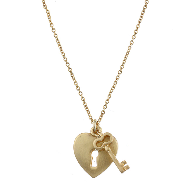 Zirconmania 629p-11813g Gold Tone Heart Lock And Key Love Charm Necklace