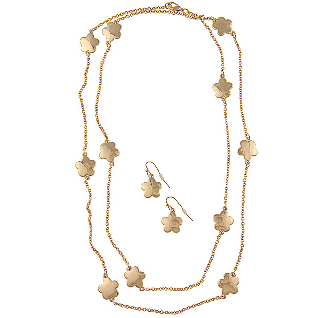 Zirconmania 610b-256xg Goldtone Mirror Polish Daisy Necklace And Earring Set
