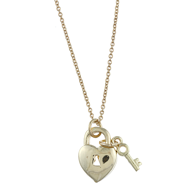 Zirconmania 629p-11819g Gold Tone Heart Lock And Key Love Charm Necklace