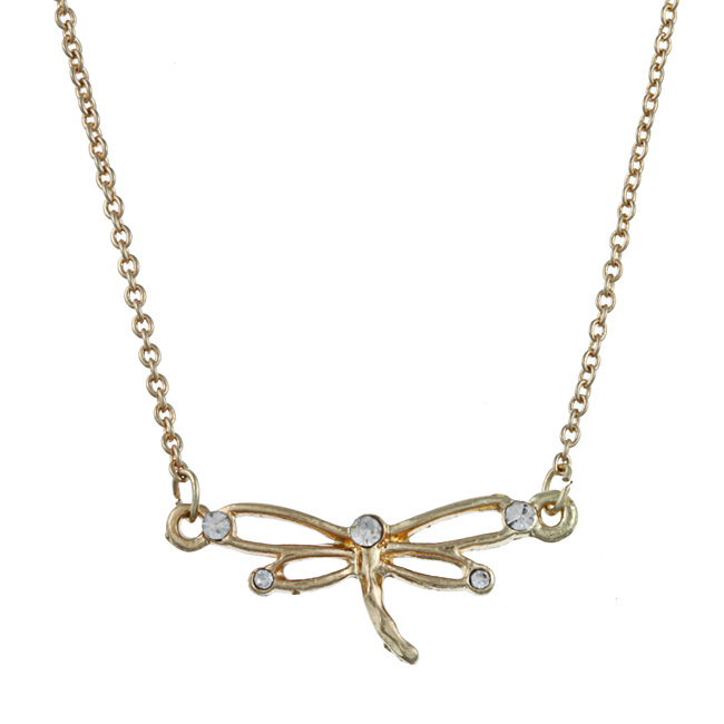 Zirconmania 629p-11827g Gold Tone Crystal Dragonfly Cherish Charm Necklace