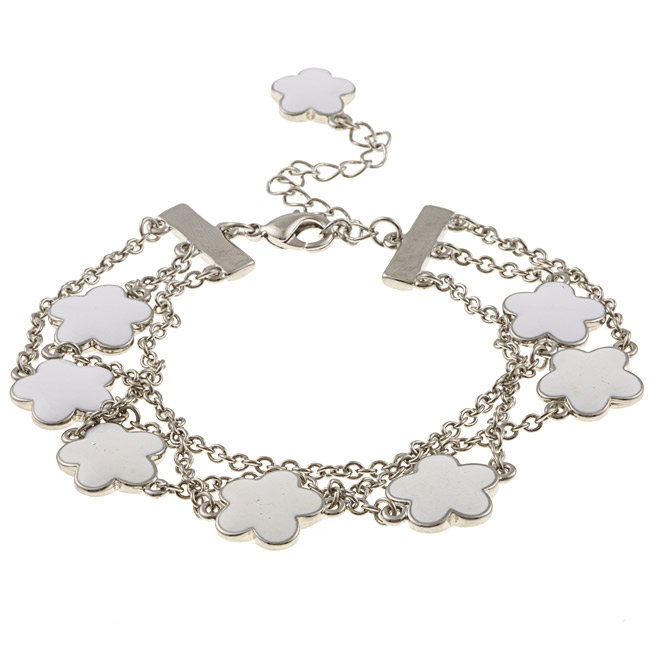 Zirconmania 610b-2568-wh-r Silvertone White Enamel Three Strand Bracelet
