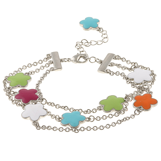 Zirconmania 610b-2568mtc-r Silvertone Multi-color Enamel Three Strand Bracelet