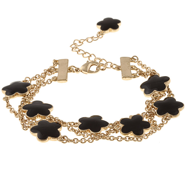 Zirconmania 610b-2568-bk-g Goldtone Black Enamel Three Strand Bracelet