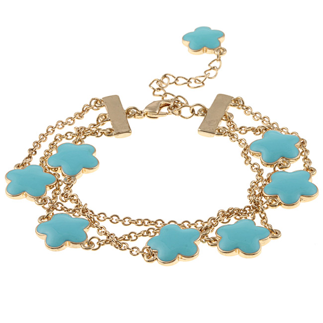 Zirconmania 610b-2568-tq-g Goldtone Turquoise Enamel Three Strand Bracelet