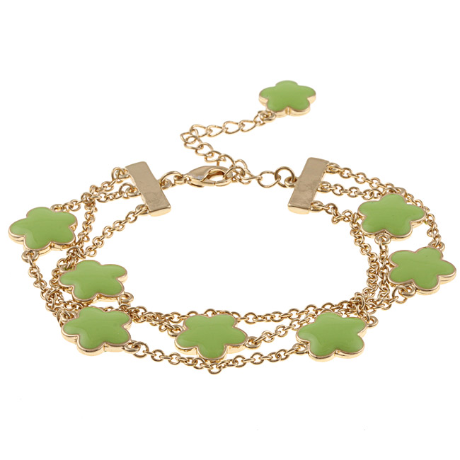 Zirconmania 610b-2568lg-g Goldtone Green Enamel Three Strand Bracelet