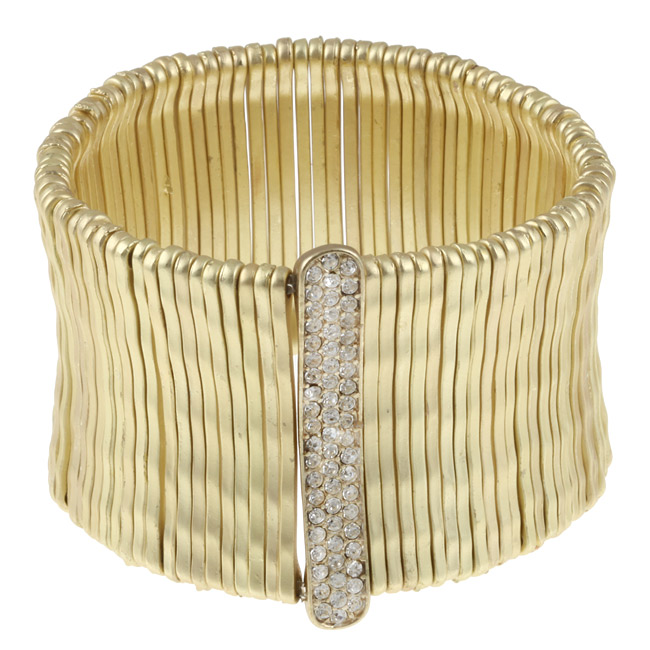622b-0070g Gold Satin Bamboo Bar Pave-set Crystal Stretch Bracelet
